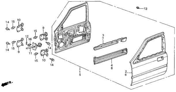 1988 Acura Integra Skin, Left Front Door Diagram for 75151-SE7-A00ZZ