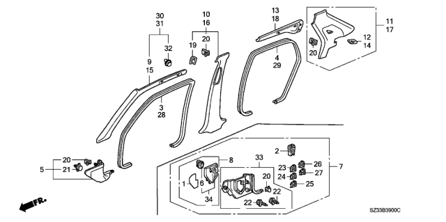1996 Acura RL Pillar Garnish Diagram