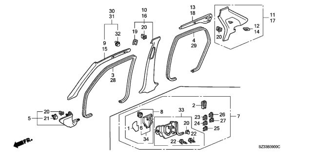 2001 Acura RL 4 Door RL (NAVIGATION) KA 4AT Pillar Garnish Diagram