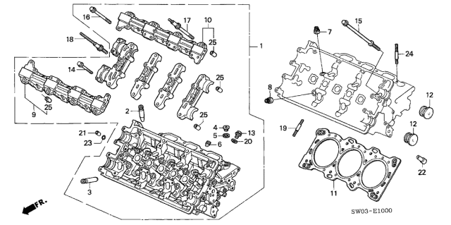 2001 Acura NSX Cylinder Head Gasket Diagram for 12251-PBY-J01