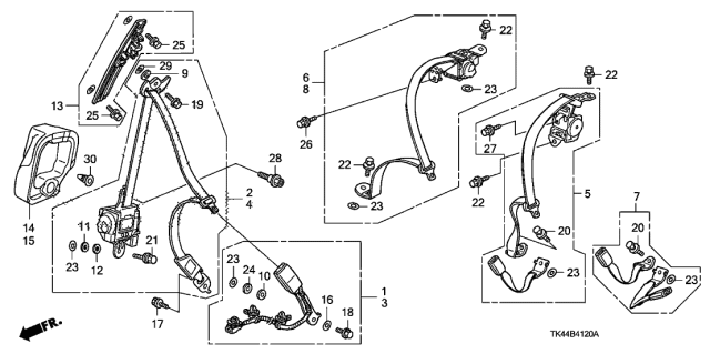 2012 Acura TL 4 Door TECH KA 6AT Seat Belts Diagram