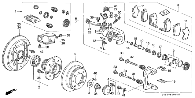 1998 Acura CL Disc Brake Caliper Guide Pin Bushing Diagram for 45233-S01-A01