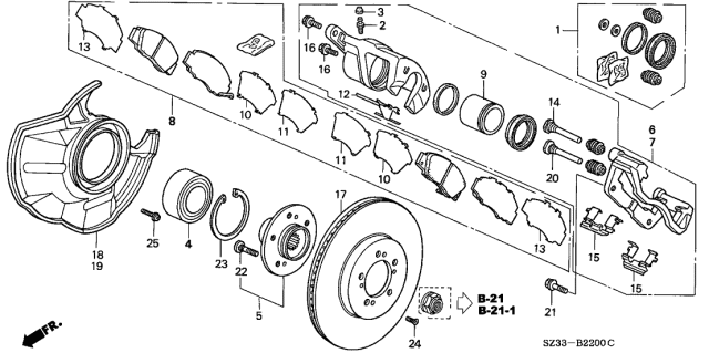 1998 Acura RL Front Disc Brake pad Set Diagram for 45022-SX0-J02