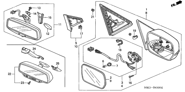 2001 Acura TL Driver Side Door Mirror Assembly (Dark Emerald Pearl) (Heated) Diagram for 76250-S0K-A11ZB