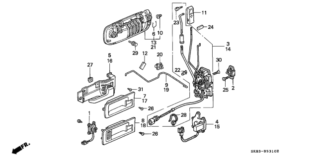 1993 Acura Integra Right Front Inside Handle Assembly (Mitsui Kinzoku) Diagram for 72120-SK8-024