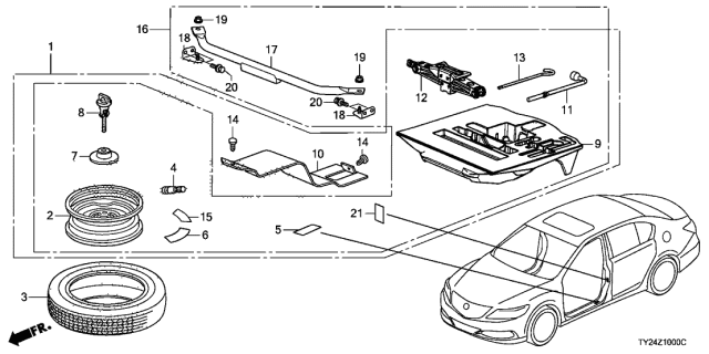2015 Acura RLX Spare Tire Wheel Kit Diagram