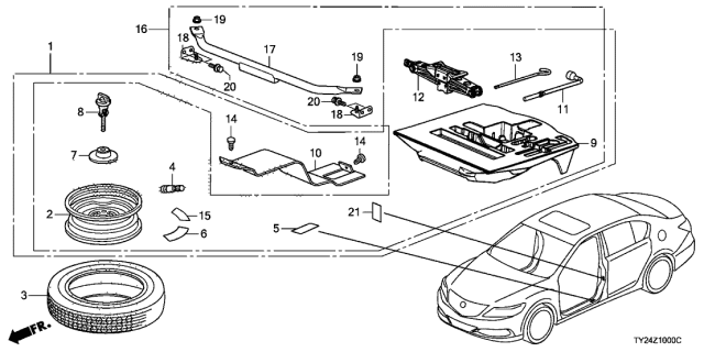 2019 Acura RLX Spare Tire Wheel Kit Diagram