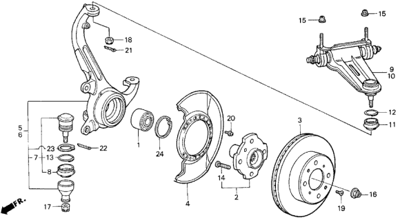 1986 Acura Legend Right Front Arm Assembly (Upper) Diagram for 51450-SD4-010