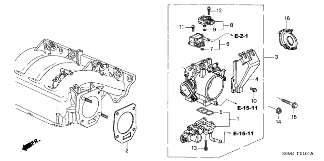 2004 Acura RSX Throttle Wire Stay Diagram for 16411-PRB-A11