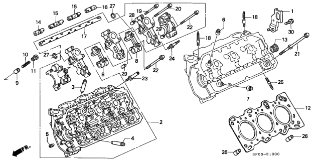 1993 Acura Legend 4 Door STD KA 4AT Cylinder Head Diagram 1