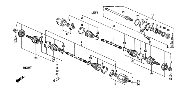 1997 Acura TL 4 Door BAS3.2 KA 4AT Driveshaft - Half Shaft (V6) Diagram
