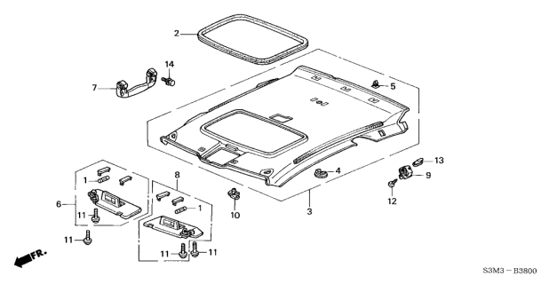 2003 Acura CL Lining Assembly, Roof (Seagull Gray) (Sunroof) Diagram for 83200-S3M-A10ZA