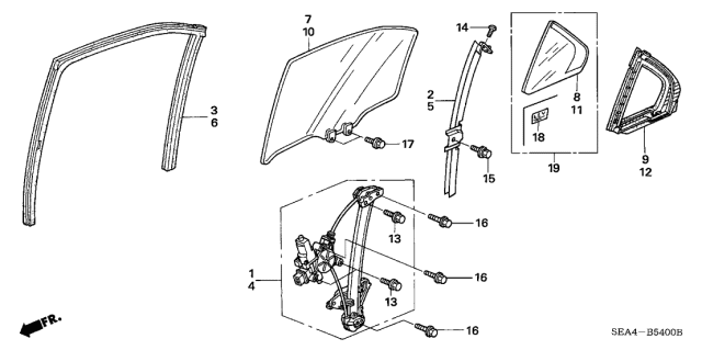 2007 Acura TSX Left Rear Door Quarter Sash Diagram for 72771-SEC-A01