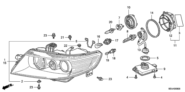 2008 Acura TSX 4 Door TSX (NAVIGATION) KA 5AT Headlight Diagram