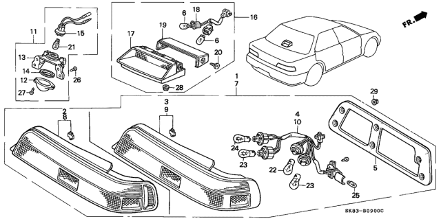 1993 Acura Integra 4 Door GSL (LEATHER) KL 4AT Taillight Diagram