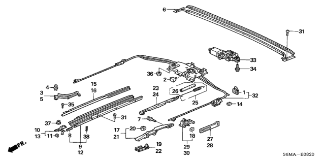 2006 Acura RSX 3 Door BASE KA 5AT Roof Slide Components Diagram