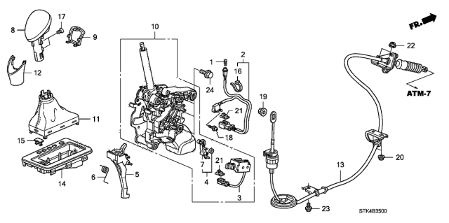 2008 Acura RDX Automatic Transmission Shift Linkage Boot Diagram for 54300-STK-A83
