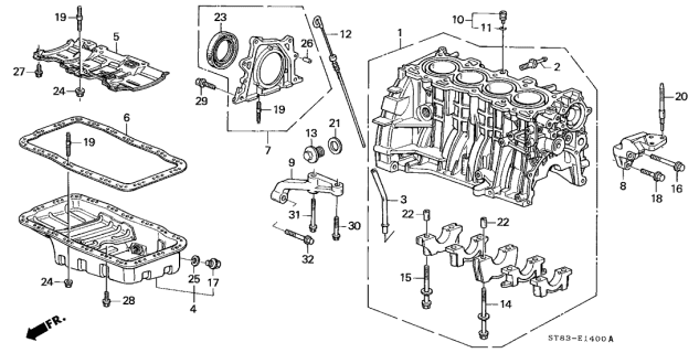 1999 Acura Integra 4 Door GS (LEATHER) KA 4AT Cylinder Block - Oil Pan Diagram