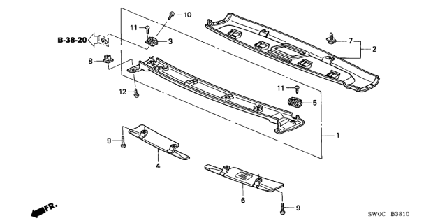 2005 Acura NSX 2 Door NSX-T KA 6MT Roof Garnish Diagram