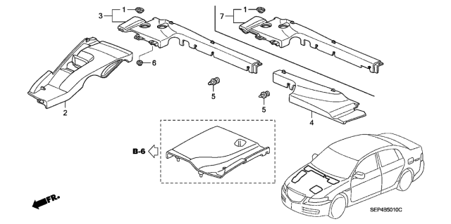 2004 Acura TL Cowl Top Passenger Extension Diagram for 74225-SEP-A02
