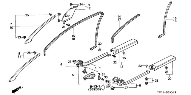 2001 Acura NSX 2 Door NSX-T KA 6MT Pillar Garnish Diagram