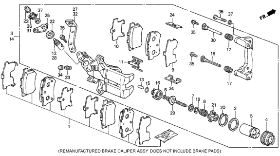 1990 Acura Legend Right Rear Disc Brake Caliper Assembly (Nissin) Diagram for 43210-SG0-033