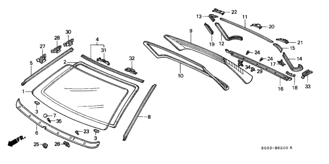 1990 Acura Legend 2 Door STD KA 4AT Windshield Diagram