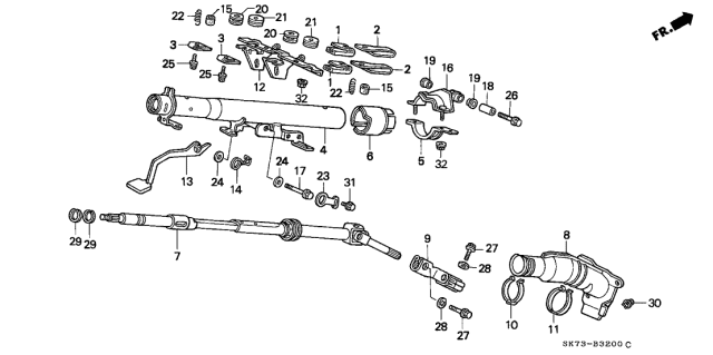 1991 Acura Integra Bracket, Tilt Diagram for 53350-SK7-J01