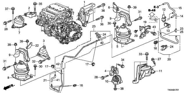 2014 Acura TL 4 Door TECH (3.5) KA 6AT Engine Mounts (2WD) Diagram