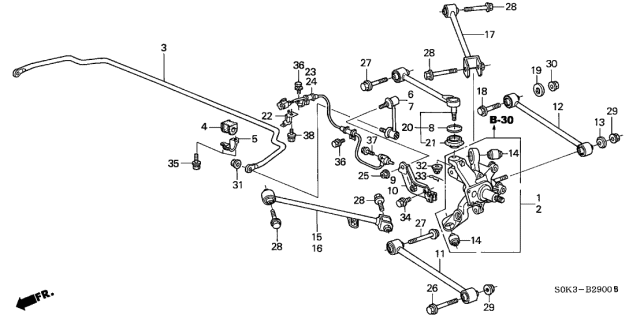 2002 Acura TL Right Rear Lower Suspension Control Arm (Lower) Diagram for 52350-S0K-A02