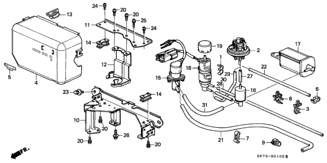 1993 Acura Integra 3 Door GSL (LEATHER) KA 4AT Control Box Diagram