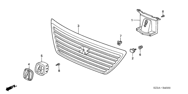 2004 Acura RL 4 Door RL (NAVIGATION) KA 4AT Front Grille Diagram