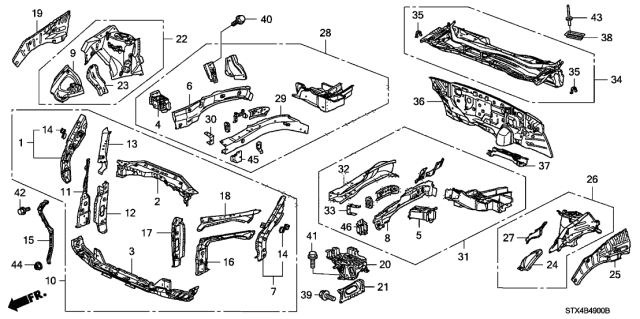 2007 Acura MDX Front Bulkhead - Dashboard Diagram