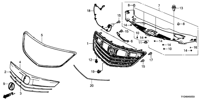 2016 Acura RLX Front Grille Molding (Upper) (Radar) Diagram for 71124-TY2-A31