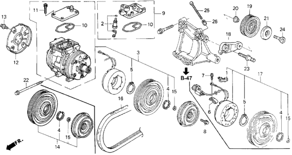 1997 Acura Integra 3 Door RS KA 5MT A/C Compressor (DENSO) Diagram 2