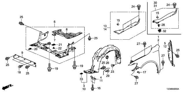 2015 Acura TLX Front Fenders Diagram