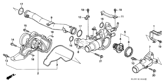 1995 Acura NSX Water Pump Gasket Diagram for 19222-PR7-A02