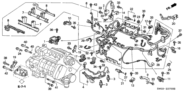 2001 Acura NSX 2 Door NSX KA 6MT Engine Wire Harness - Clamp Diagram