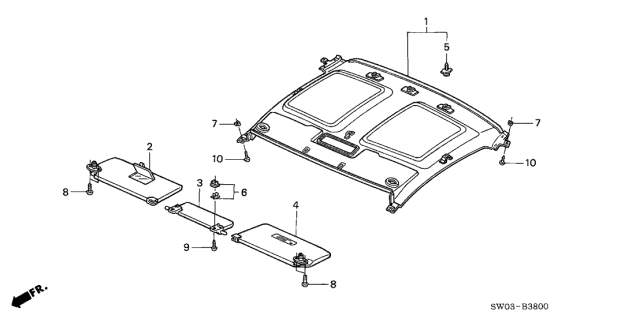 2001 Acura NSX 2 Door NSX KA 4AT Roof Lining Diagram