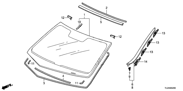 2014 Acura TSX Windshield-Pillar Side Molding Trim Surround Right Diagram for 73152-TL2-305ZM