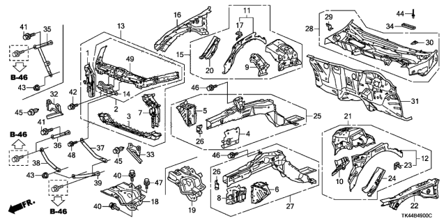 2010 Acura TL Wheelhouse, Left Front Diagram for 60700-TK4-A00ZZ