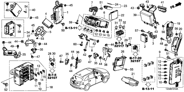 2018 Acura MDX Driver Fuse Box Assembly Diagram for 38200-TRX-A01