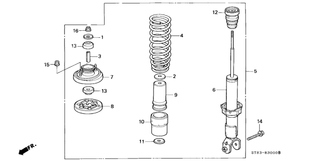 1994 Acura Integra Rear Shock Absorber Assembly Diagram for 52610-ST8-A11