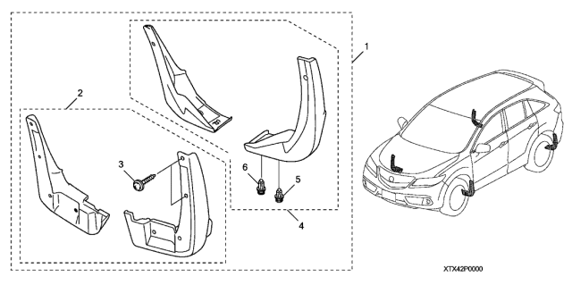 2015 Acura RDX Rear Mud Flap Splash Rear Guard Set Diagram for 08P09-TX4-200R1