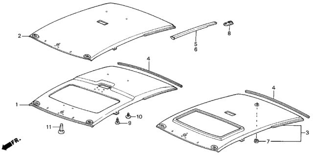 1987 Acura Integra 5 Door LS KA 4AT Headliner Trim Diagram