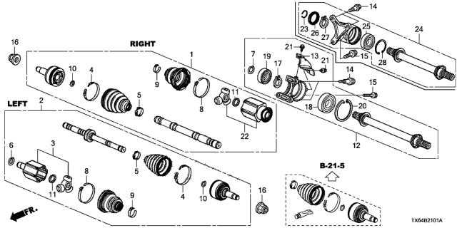 2014 Acura ILX Driveshaft Assembly, Left Diagram for 44306-TR4-A94