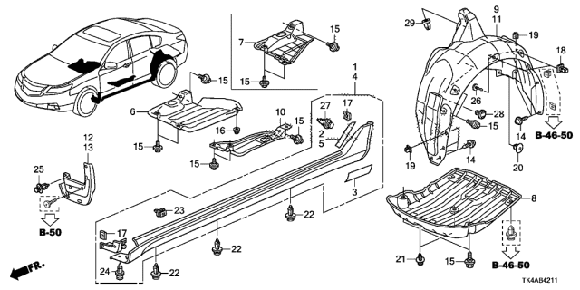 2014 Acura TL Cover, Driver Side Middle Floor (Lower) Diagram for 74561-TK5-A00