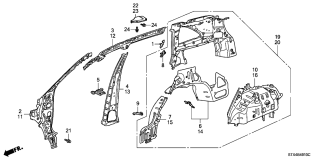 2013 Acura MDX Wheel House Complete Right, Rear Diagram for 64330-STX-A21ZZ