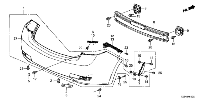 2014 Acura ILX 4 Door TECH KA 5AT Rear Bumper Diagram