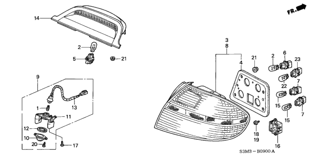 2003 Acura CL Driver Side Tail Lamp Unit Diagram for 33551-S3M-A11